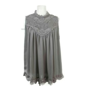 Plus Size Gray Crochet Lace Sleeveless Tunic 3X